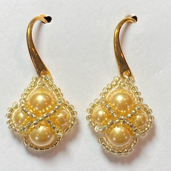 Hand Crafted Jewelry - SJC Gold Plated Swarovski Crystal Pearl Earrings